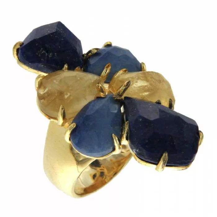 Polar ring with lapis lazuli, blue quartz and citrine quartz