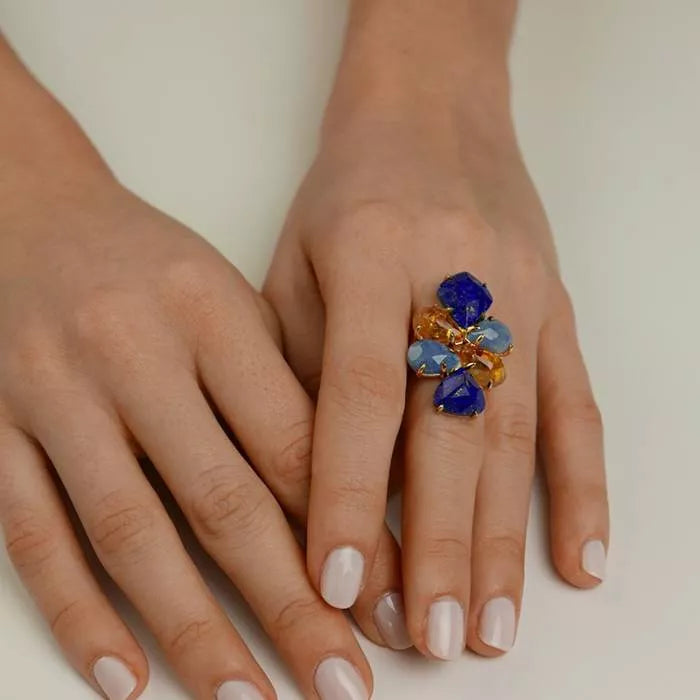 Polar ring with lapis lazuli, blue quartz and citrine quartz