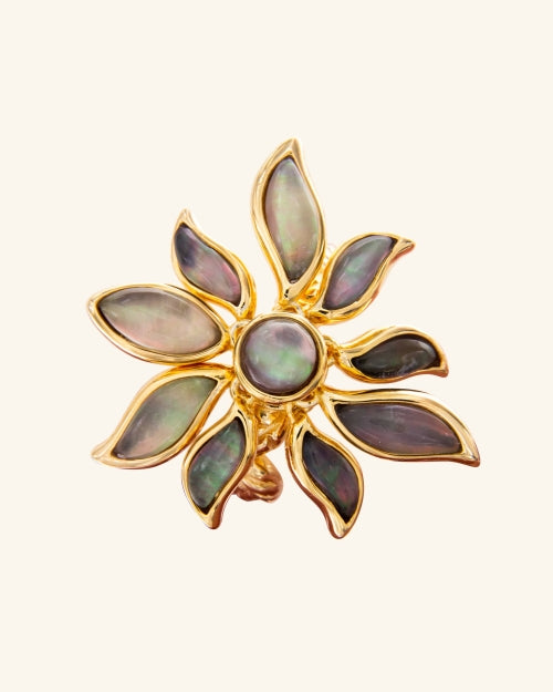 Anillo Mandragora de madreperla negra y cuarzo