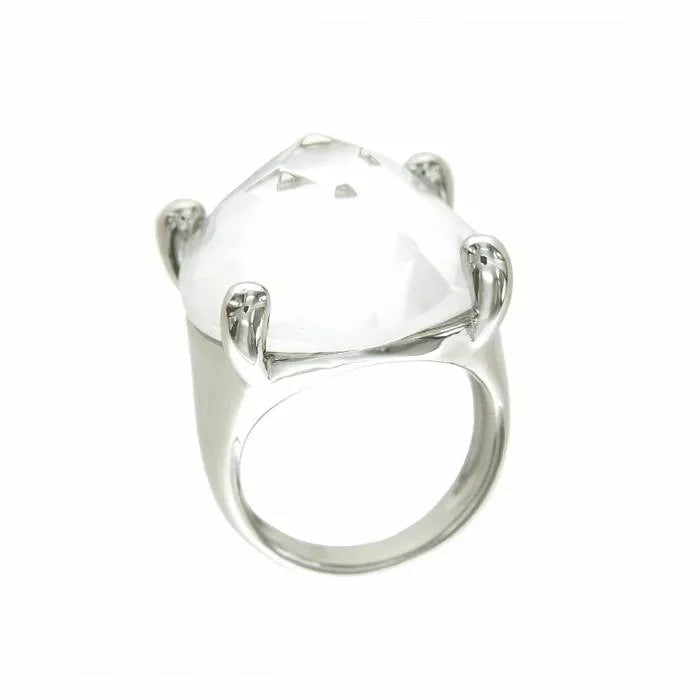 Vizier ring in rhodium-plated silver and colorless quartz