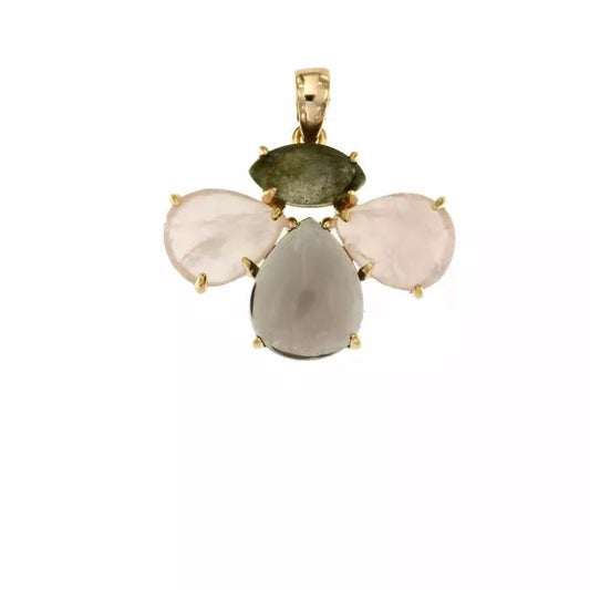 Bee pendant smoked quartz and rose