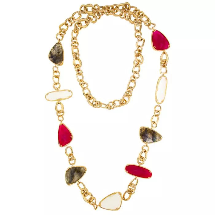 Atoll Necklace with Raspberry Agate, Labradorite and Lemon Quartz
