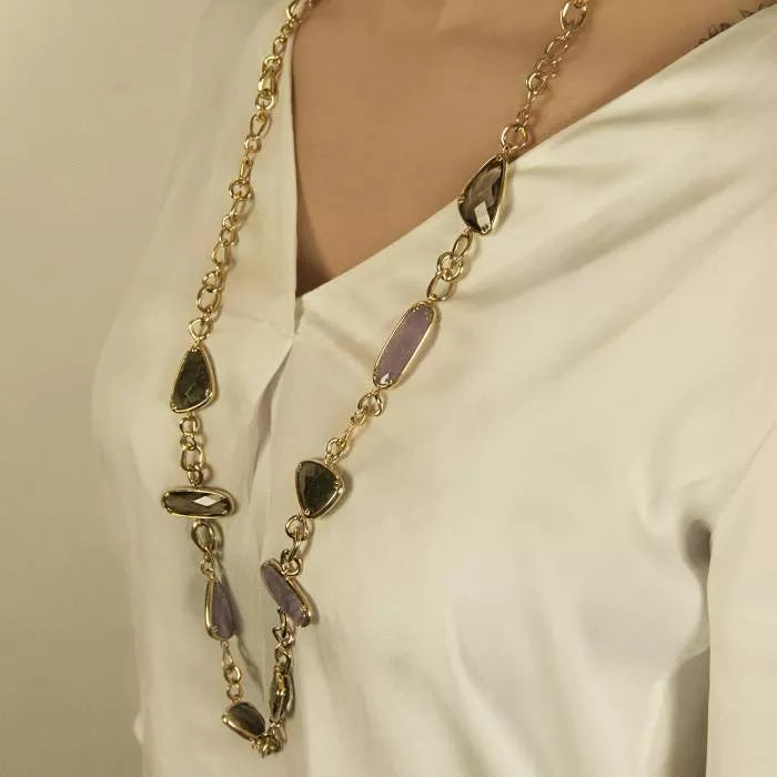 Atoll necklace with amethyst, labradorite and smoked quartz