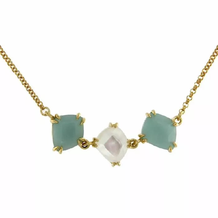 Tricandy necklace with amazonite and white mother-of-pearl