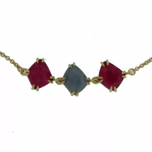 Tricandy necklace with blue quartz and raspberry agate