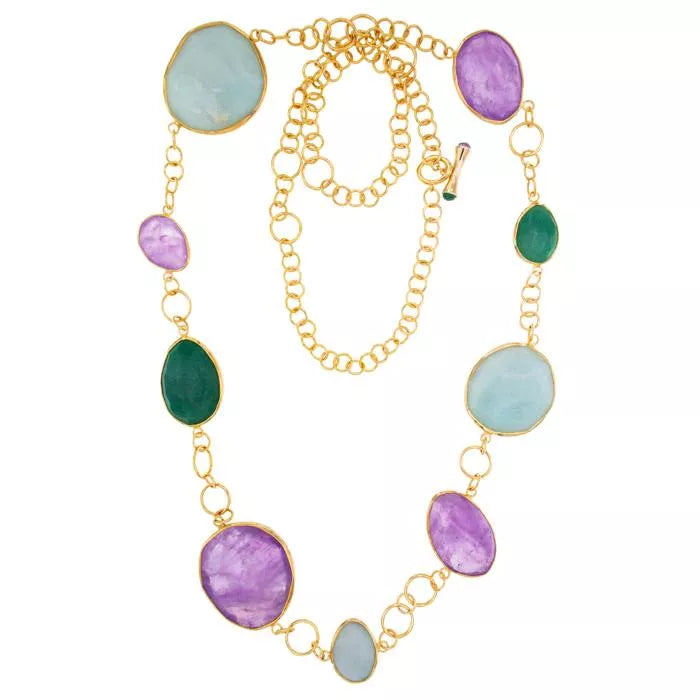 Moon necklace with amethyst, amazonite and aventurine