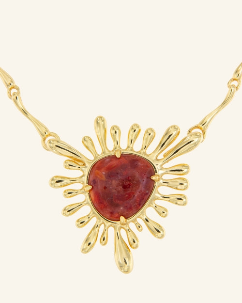 Sun Necklace with Red Coral