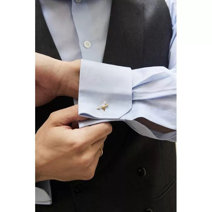 Matte gold swimming cufflinks with zirconia