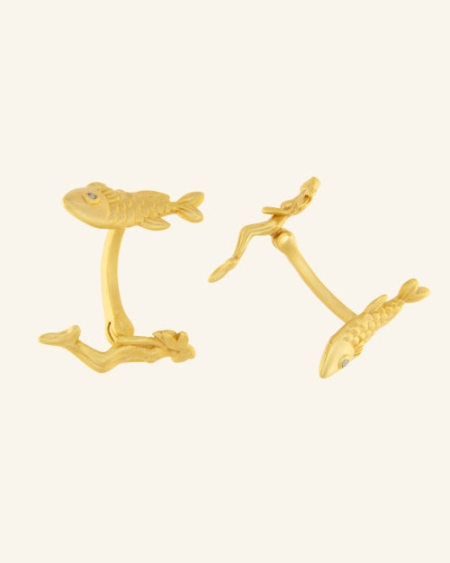 Matte gold swimming cufflinks with zirconia