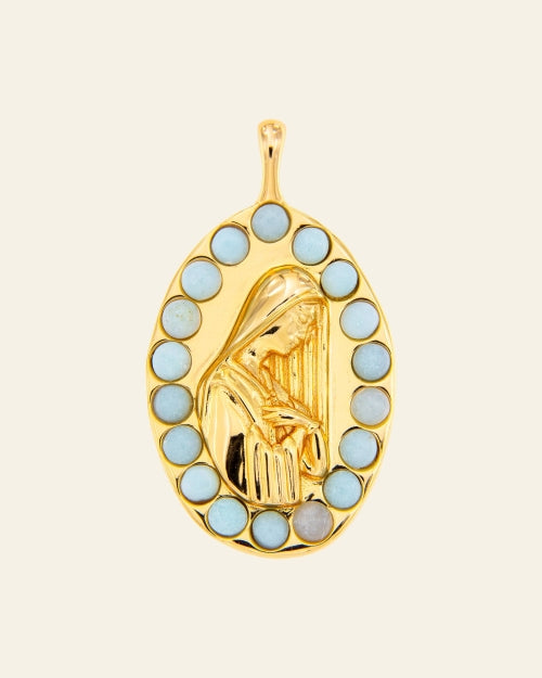 Virgin of Fátima Medal with amazonite