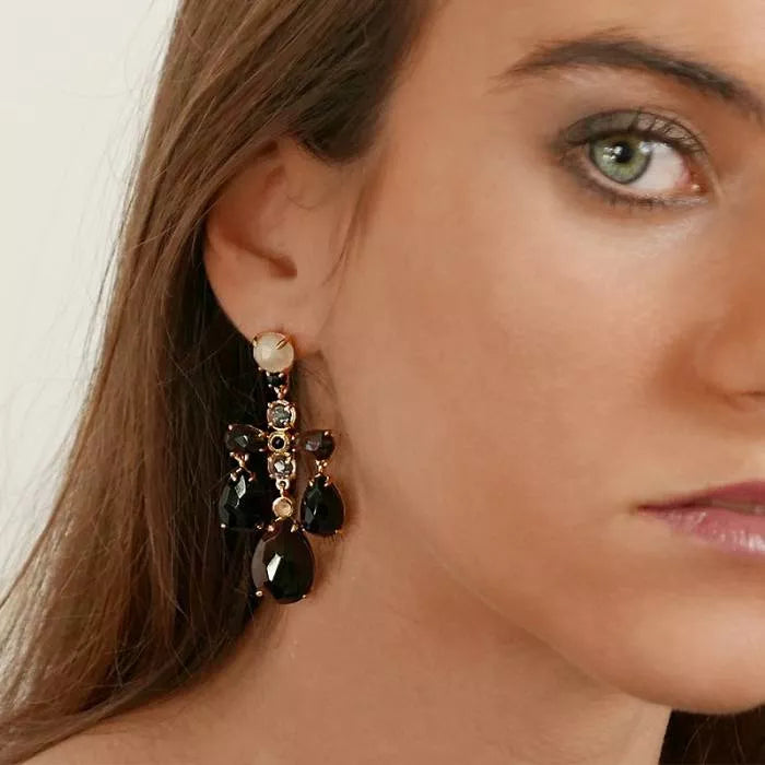 Pendientes Géminis con cuarzo fumé y piedraluna