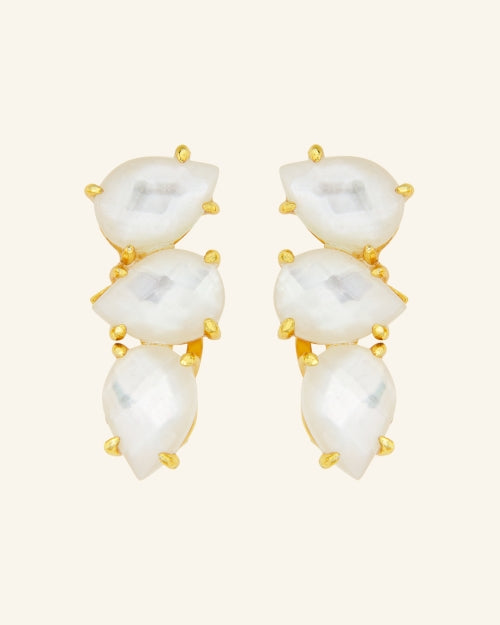 Gus earrings with white mother of pearl and quartz