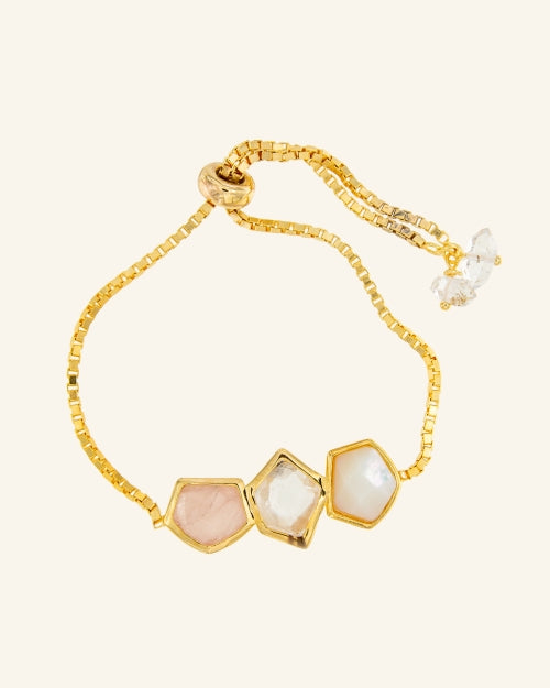 Nunatak bracelet with rose quartz, colorless quartz and mother of pearl