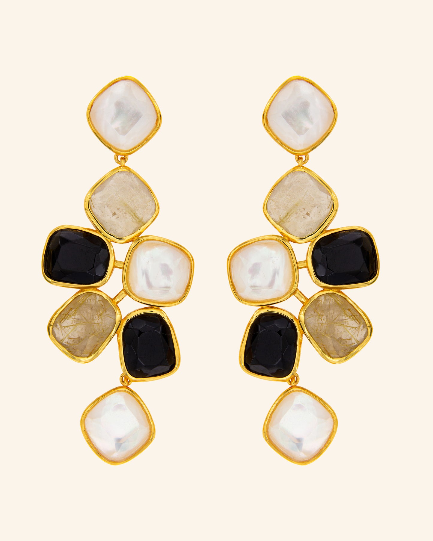 Hydra Mix Mop, Onyx and Rutile Earrings