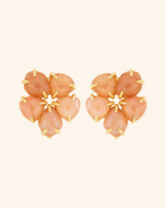 Pendientes Hibiscus Piedra Luna Rosa
