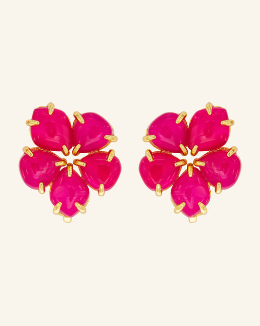 Raspberry Agate Hibiscus Earrings