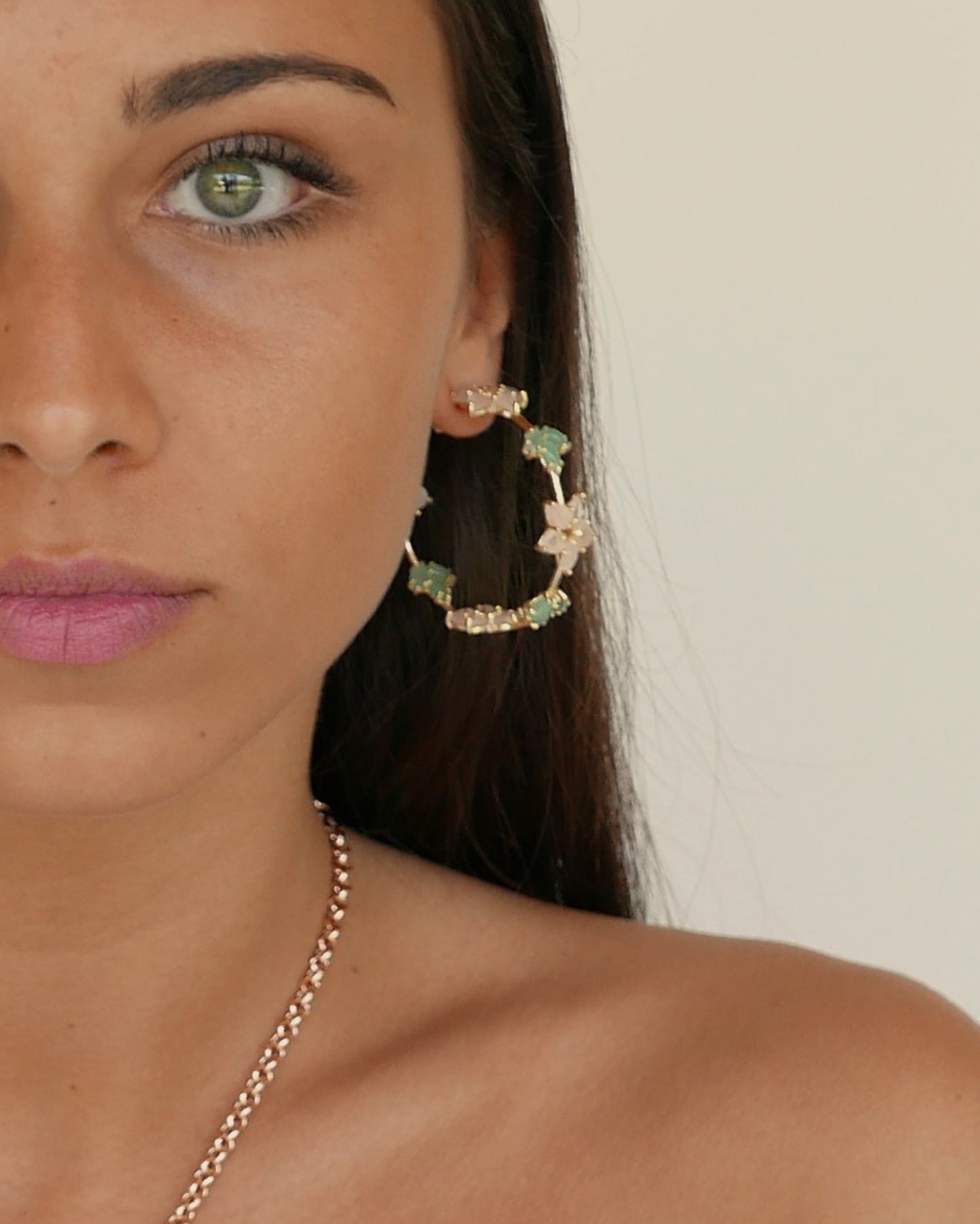 Lide earrings with rose quartz and aventurine