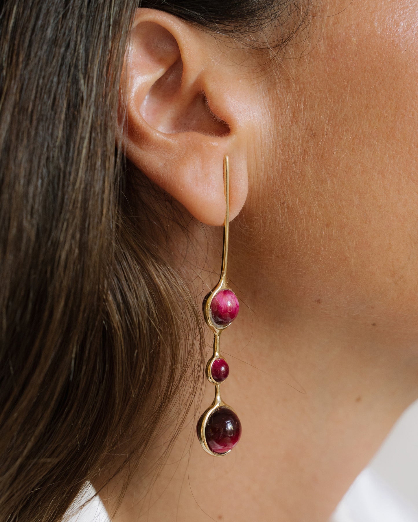Pendientes Crisálida Ojo de Tigre Frambuesa