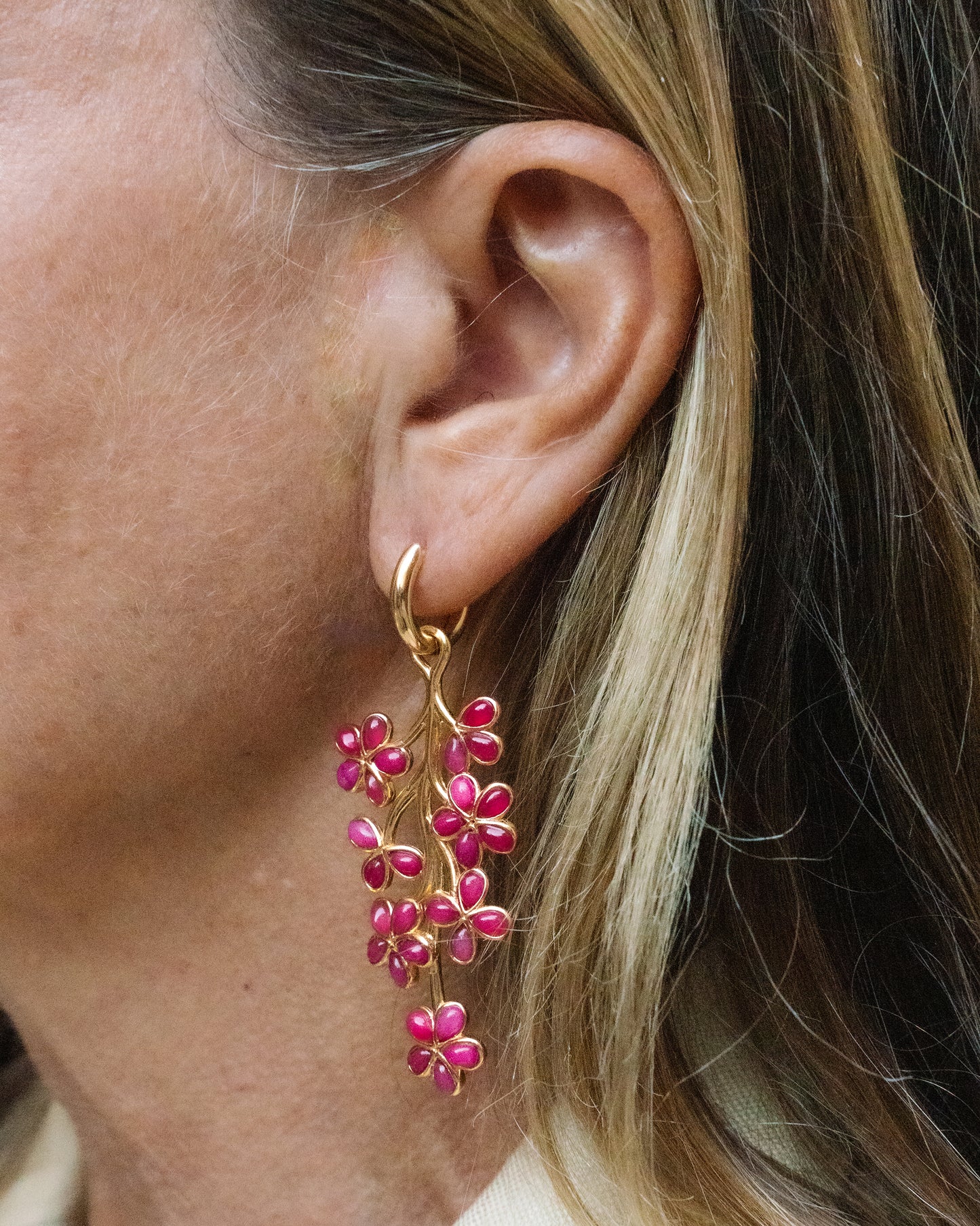 Pendientes Lirio Ágata Frambuesa Desmontables