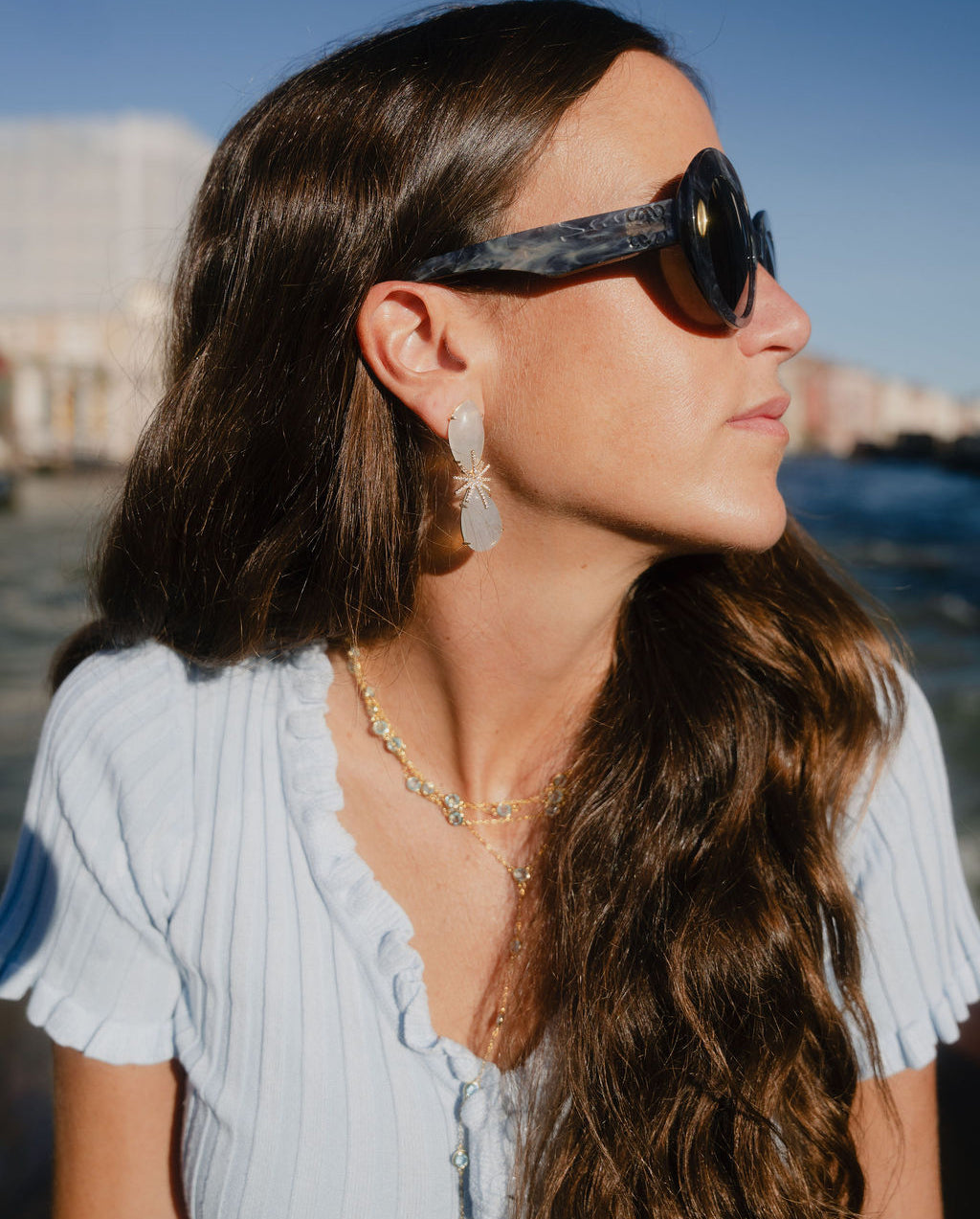 Pendientes One Star Aguamarina