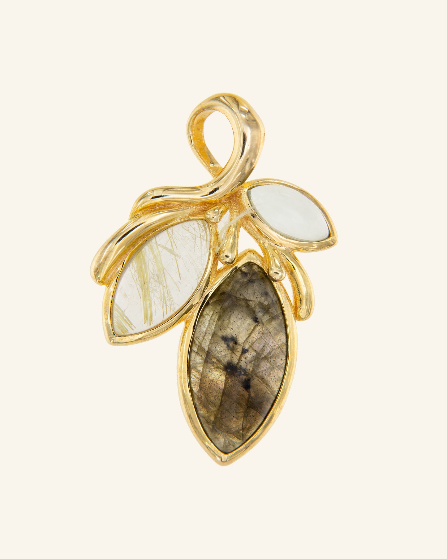 Persea pendant with rutilated quartz