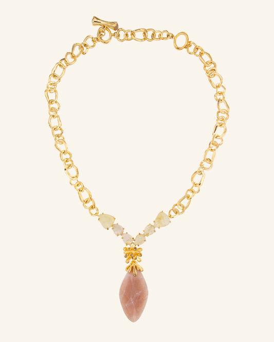 Laamu Necklace with Pink Moonstone and Rutilated Quartz