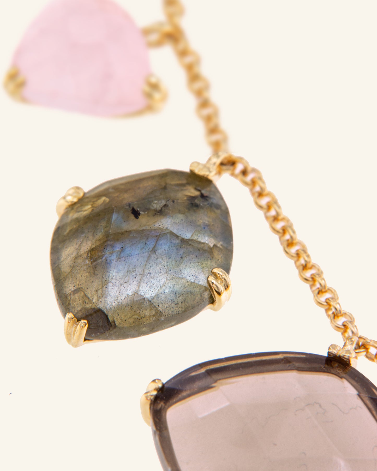 Ari necklace with amethyst, rose quartz and smoked quartz