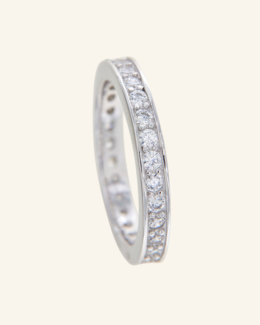 Tiber ring in rhodium-plated silver with white zircons