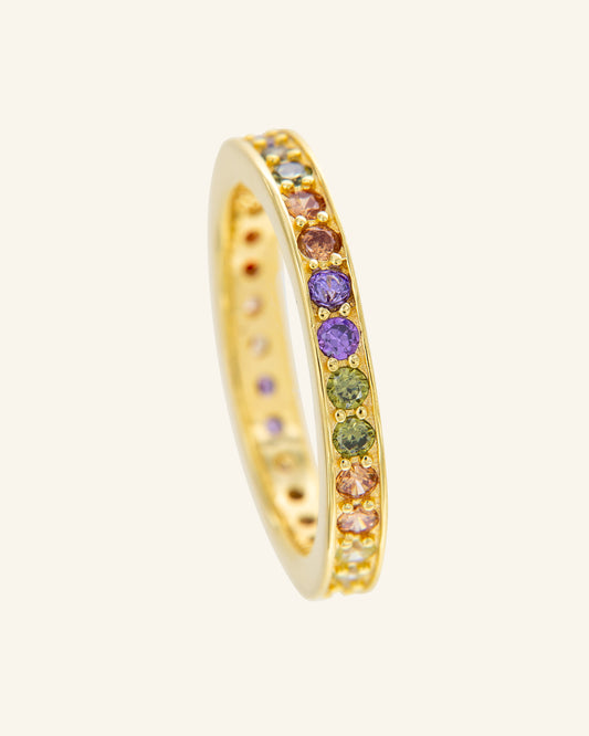 Golden Tiber ring with colored zircons