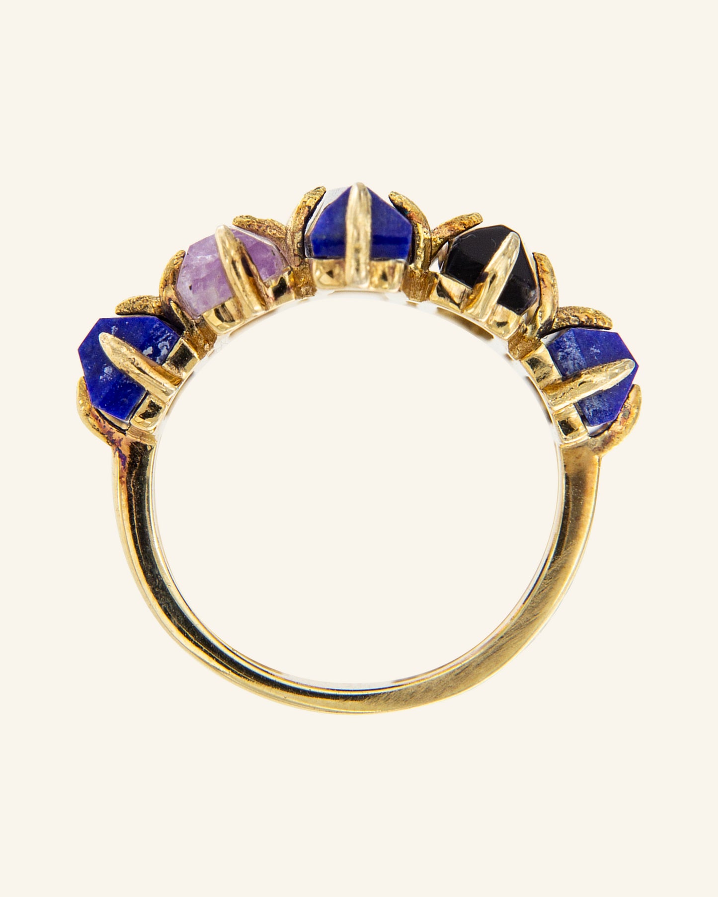 Cheops ring with lapis lazuli, smoked quartz and amethyst