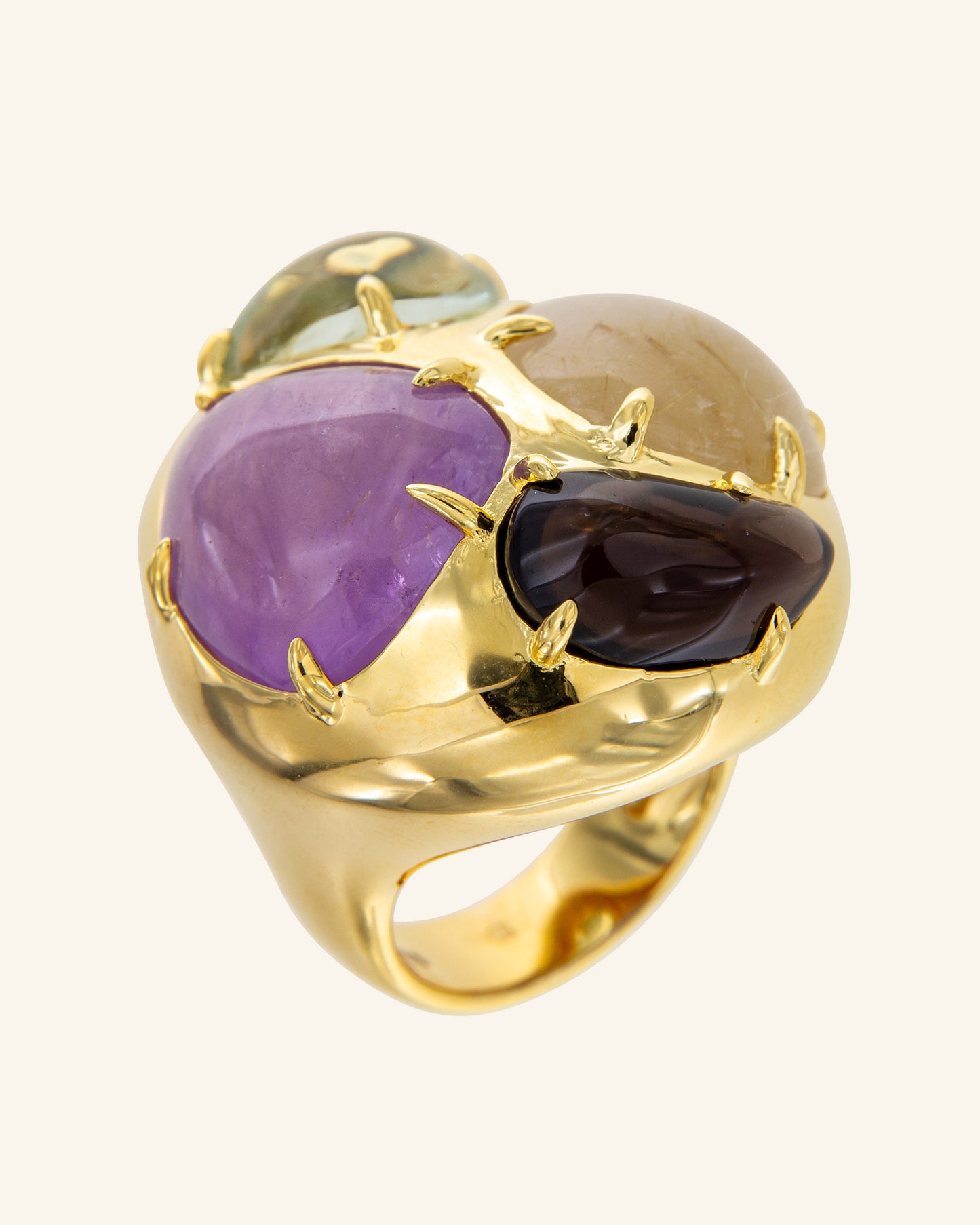 New Uepi ring with amethyst, smoky quartz, rutilated quartz