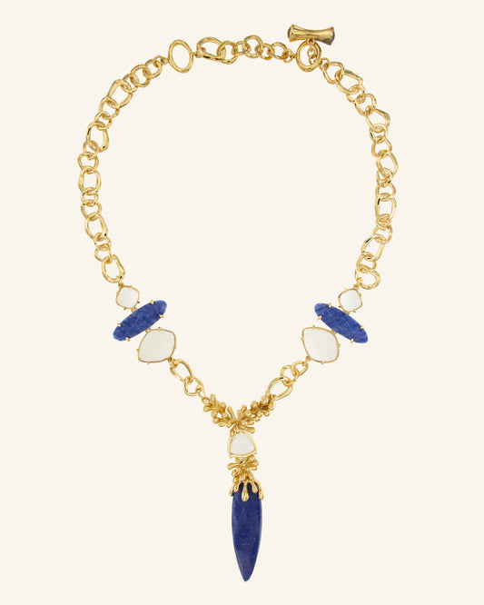 Indian necklace with blue quartz and lemon quartz