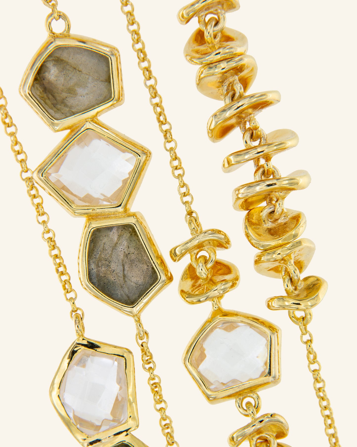 Nunatak necklace with labradorite and colorless quartz