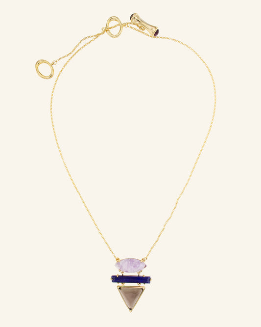 Gold Cheops necklace with lapis lazuli, amethyst and smoked quartz