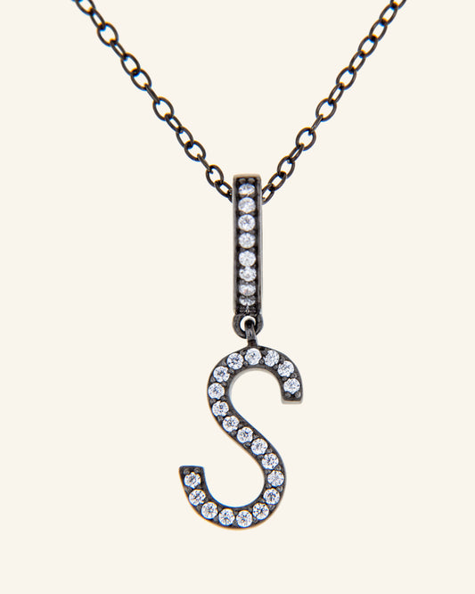 Roma Letter S necklace in ruthenium and zircons 