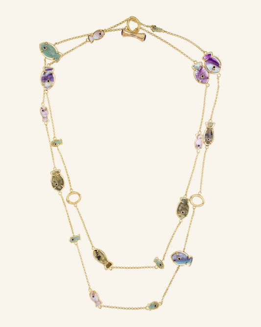 Marea necklace with fluorite, amazonite and labradorite