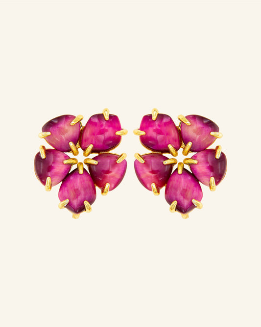 Raspberry Agate Hibiscus Earrings