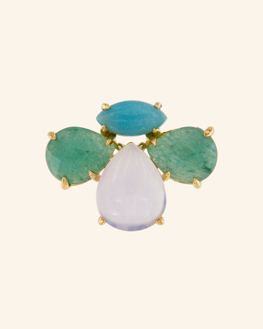 Bee brooch with aventurine, chalcedony and amazonite