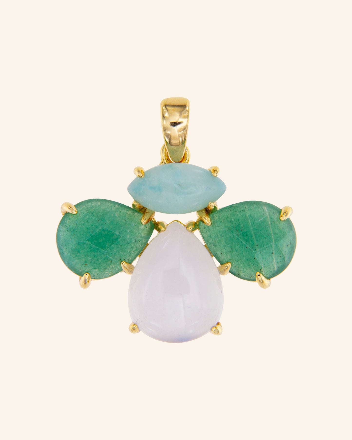 Bee pendant with chalcedony, aventurine and amazonite