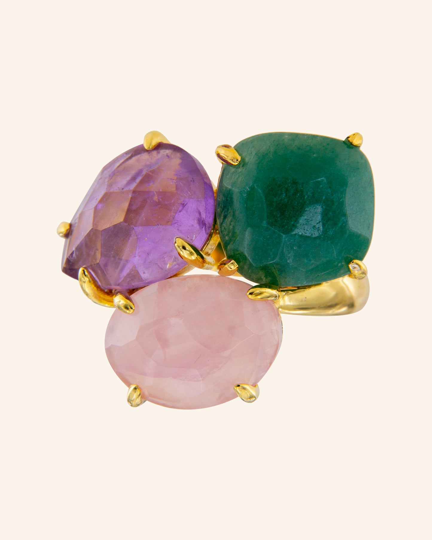 Kraz ring with rose quartz, amethyst and aventurine