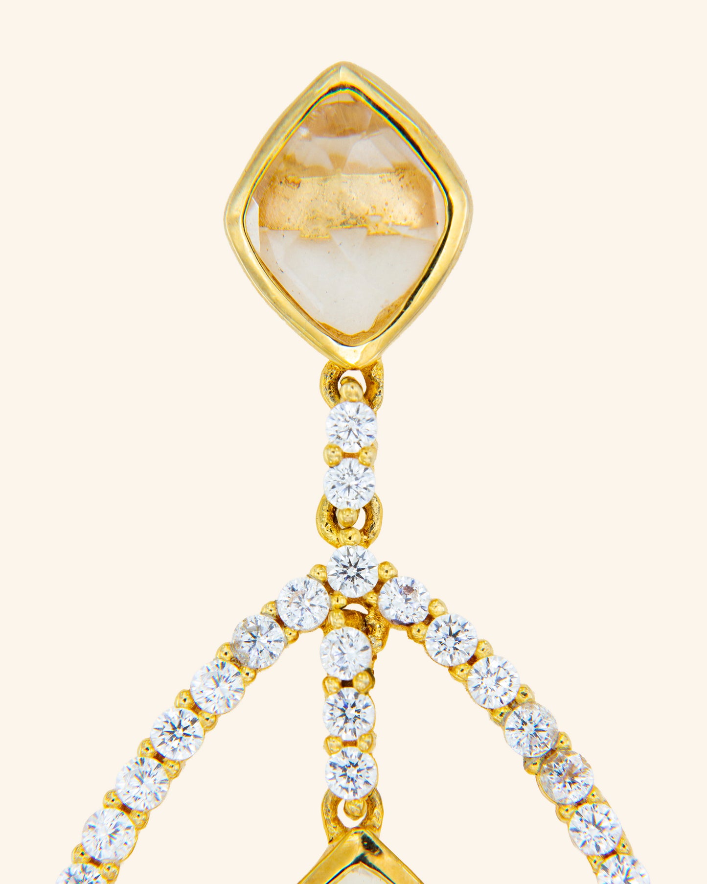 Dome earrings with smoked quartz, colorless quartz and zircons