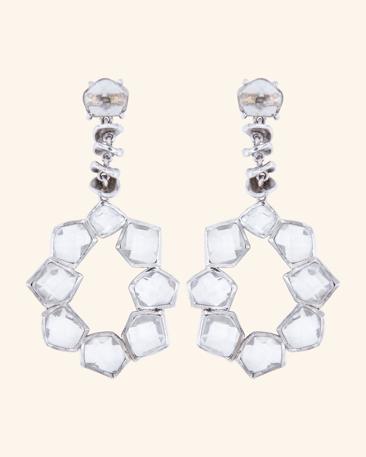 Pendientes Nunatak de plata con cuarzo incoloro