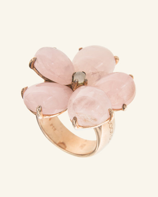 Hibiscus ring with rose quartz