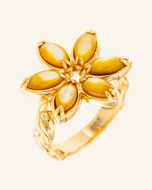 Jasmine ring with golden mother-of-pearl