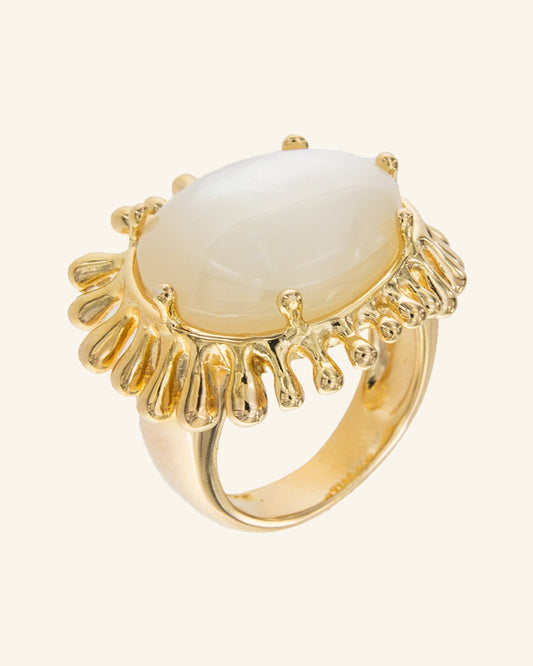 Sun Ring with White Mother of Pearl