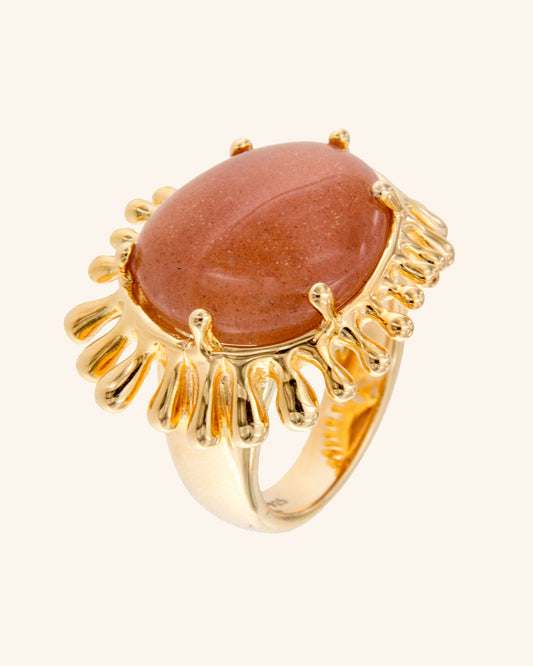 Sun Ring with Pink Moonstone