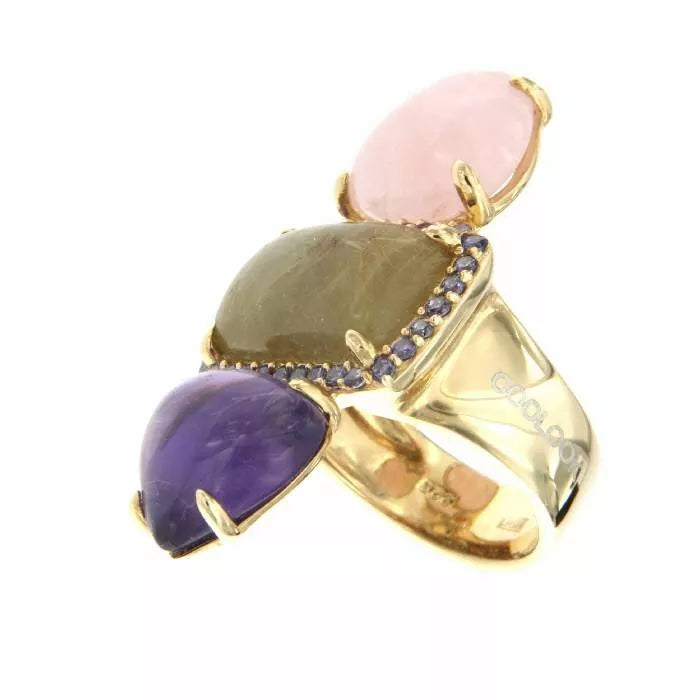 Suhail ring with amethyst, rose quartz and rutilated quartz