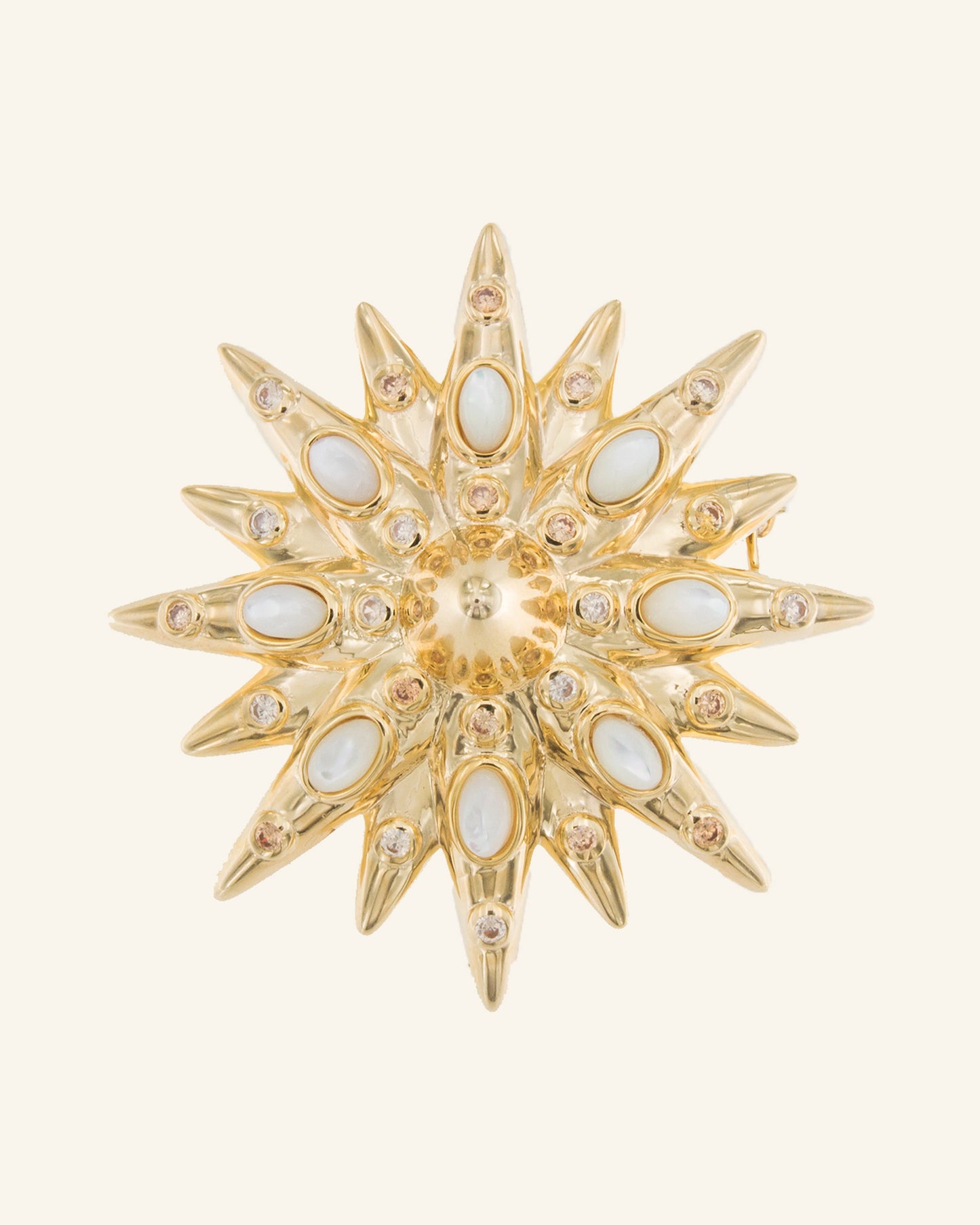 Star Brooch with White Mother of Pearl and Zircons