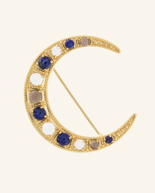 Moon Brooch with Lapis Lazuli