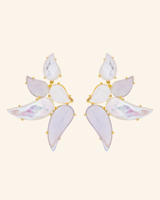 Anemone earrings with chalcedony and quartz